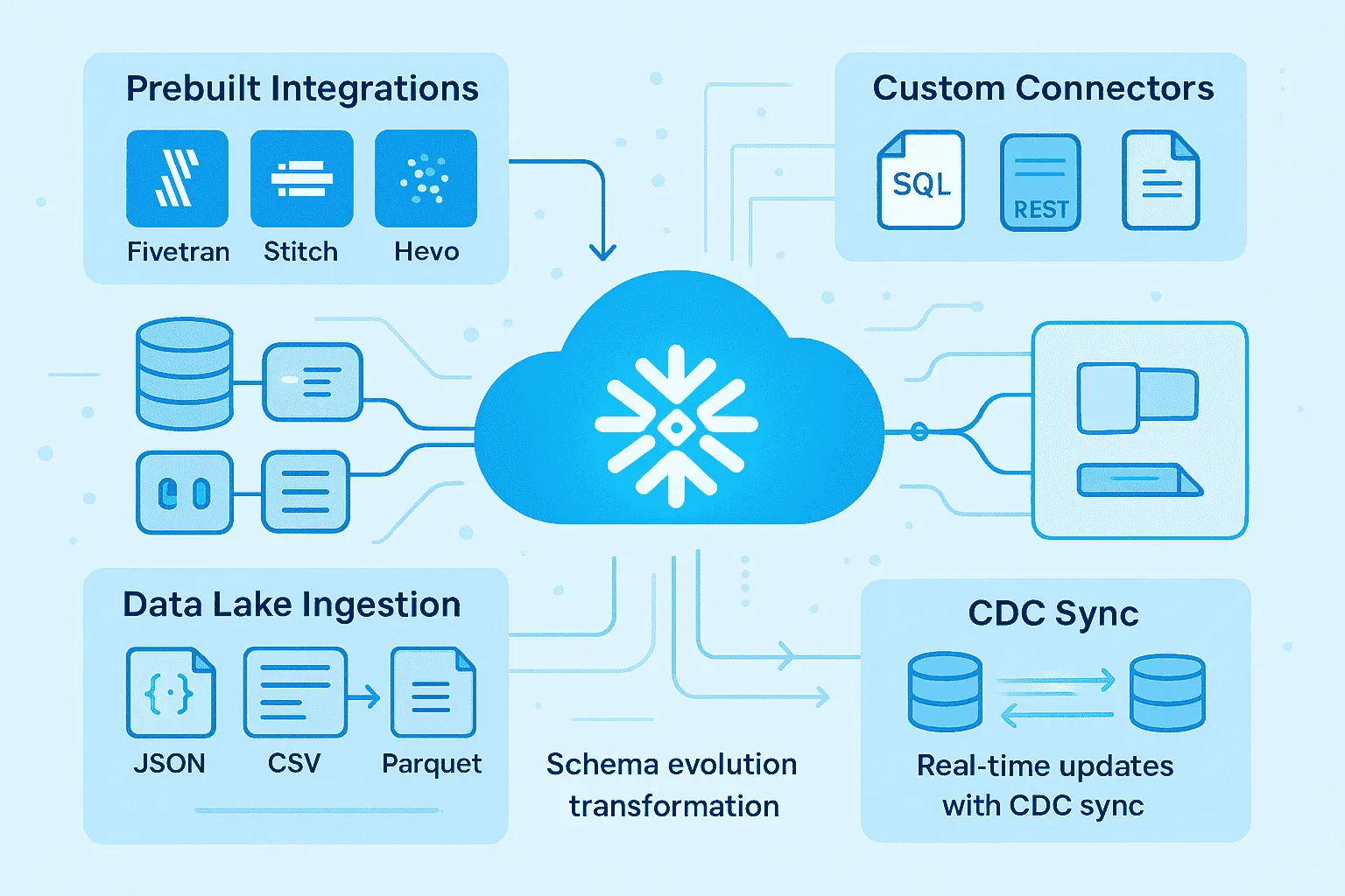 Snowflake data integration pipelines connecting business data sources